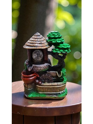 Genel Su Değirmeni Ev, Ağaç, Küp Dekoratif LED Işıklı Şelale Biblo Hediyelik Eşya Doğa Temalı