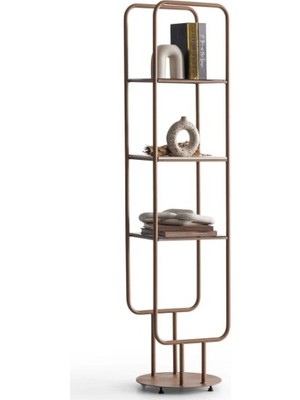 Md Vitrin Dekorasyon Harley Pirinç Renk Metal 3 Raflı Mdf + Cam x 2 Kitaplık 40X180X30CM