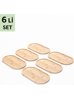 Silva Nature 6 Adet Bambu Sunumluk Yağlık Altlığı Sabunluk Altlığı Vb Çok Amaçlı Tepsi 23X12 cm
