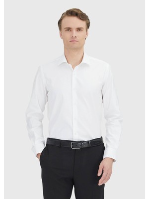 Ramsey Beyaz Regular Fit Dokuma Klasik %100 Pamuk Gömlek
