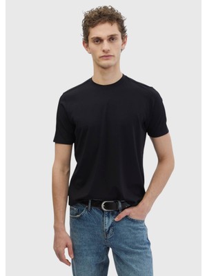 Ramsey Siyah Düz Bisiklet Yaka T-Shirt