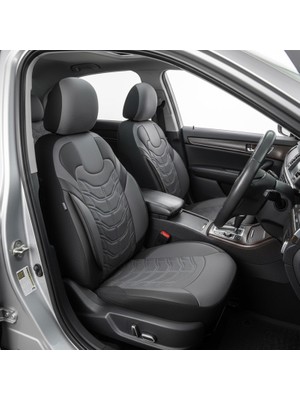 Honda Legend Uyumlu Deri Oto Koltuk Kılıfı Ön/arka Set Classy Seri Gri-Siyah