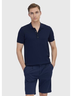 Ramsey Lacivert Polo Yaka Düz Örgü Triko