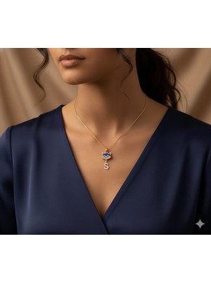 Papatya Silver 925 Ayar Kişiye Özel Doğum Taşlı Harfli Kedi Kolye.rose.gold.rodaj Kedi