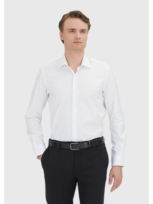 Ramsey Beyaz Regular Fit Dokuma Klasik %100 Pamuk Gömlek