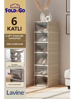 Lavine Fold&go Çok Amaçlı 6 Katlı Katlanabilir Taşınabilir Portatif Organizer Ayakkabılık "toprak"