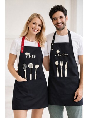 Hulganz Kumaş Mutfak Önlüğü Seti 2'li Leke Tutmaz Su Itici %65 Pamuk %35 Polyester Chef Taster Önlük