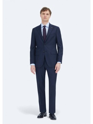 Ramsey Lacivert Kareli Regular Fit Yün Karışımlı Takım Elbise