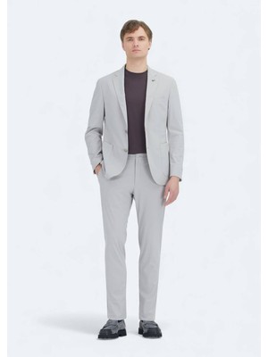 Ramsey Açık Gri Düz Comfort Fit Örme Takım Elbise
