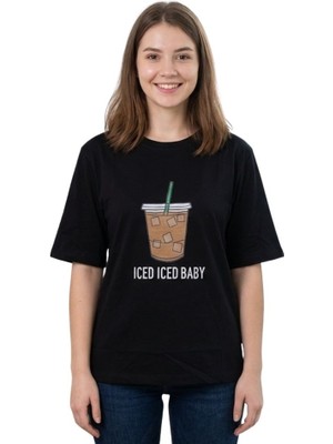 Iced Baskı Enfield&co Kadın T-Shirt Iced Siyah