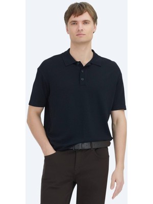 Ramsey Siyah Polo Yaka Düz Örgü Triko