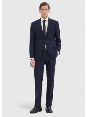 Ramsey Lacivert Düz Regular Fit Yün Karışımlı Takım Elbise
