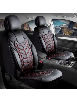 Renault Clio 4 Uyumlu Deri Oto Koltuk Kılıfı Ön/arka Set Classy Seri Siyah-Kırmızı
