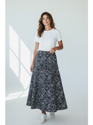 Ece Giyim Kadın Beli Lastikli Desenli Parçalı Balık Etek