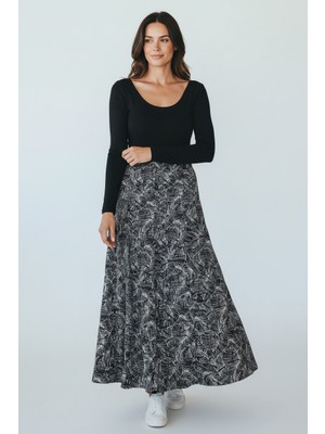 Ece Giyim Kadın Beli Lastikli Desenli Parçalı Balık Etek