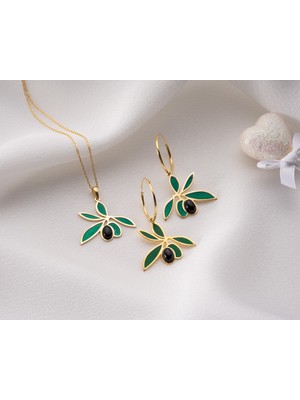 Papatya Silver 925 Ayar Zeytin Kolye Küpe Set.onix Taşlı Zeytin Set.doğum Taşlı Zeytin Set.rose.gold.rodaj