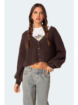 Madmext Kahverengi Düğmeli Triko Kazak Hırka MG1990