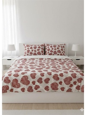 More Home Tek  Kişilik Yorgan Kılıfı + Yastık Kılıfı   (Çarşafsız) Kalp Desen