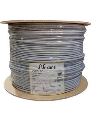 Nexans NEX1611TO5, Gri, Cat6, 500M, 23AWG (0,58MM), Utp, %100 Bakır, Lszh Halogen Free, Makara, Kablo