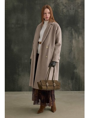 HE-QA Kruvaze Uzun Kaban Açık Vizon