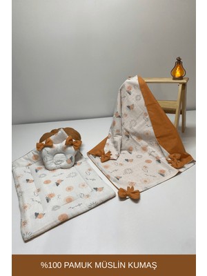 Happy Baby Dikiş Atölyesi Fiyonk Detaylı 3'lü Taşınabilir Alt Açma Seti Bebek Bakım Minderi Müslin Pamuklu Kumaş Yenidoğan