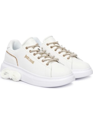Just Cavalli Kadın Ursa Dis. Sb1 Simli Şeritli Yazı Logolu Kalın Tabanlı Sneaker - Beyaz