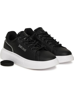 Just Cavalli Kadın Ursa Dis. Sb1 Simli Şeritli Yazı Logolu Kalın Tabanlı Sneaker - Siyah