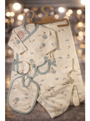 Yenidoğan 7'li Balonlu Hastane Çıkışı Battaniyeli Zıbın Seti