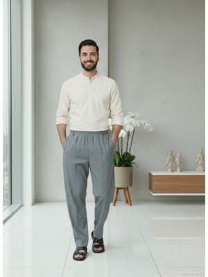 Üstün Online Hacı ve Umre Için Günlükte Şık Kesim Rahat Kalıp Erkek Şalvar Pantolon Kül Grisi - L