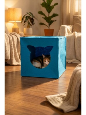 YUNUSOĞLU HOME Keçe Kedi Yuvası Dekoratif Mama Kabı Altlığı Hediyeli Organizer Düzenleyici Katlanabilir - Kedi Evi