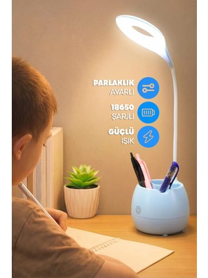 Telvesse Şarjlı Masa Lambası Işık Ayarlanabilir Kalemlik Telefon Stand Ders Çalışma Okuma Işığı 0620 Turkuaz