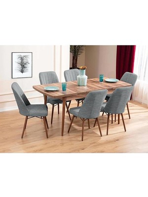 Kaktüs Avm Mutfak Masası Takımı | 6 Kişilik Açılır Masa Sandalye Takımı | Salon Masası Takımı | Yemek Masası Takımı | Masa Takımı - Gri