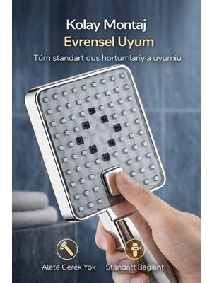 Suvia Yüksek Basınçlı Kare Duş Başlığı | 3 Fonksiyonlu | Su Tasarruflu | Modern Premium El Duşu