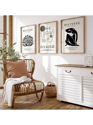 Pam Studio Matisse ve Picasso 3’lü Çerçeveli Tablo Seti – Minimalist Siyah Beyaz Modern Duvar Dekorasyonu
