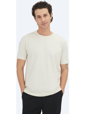 Kip Unisex Ekru Düz Bisiklet Yaka %100 Pamuk T-Shirt