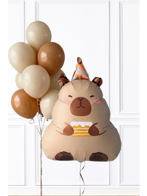 Pekshop Kapibara Folyo Balon Seti Pastalı Kapibara ve Lateks Balon Zinciri