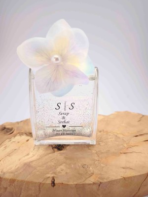 Demet Art Studio 10 Adet Cam Şişede Incili ve Simli Ortanca Çiçek Süslemeli Kolonya, Söz Nişan Düğün Özel Gün Hediyeliği