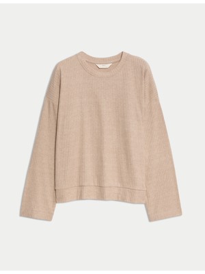 Marks & Spencer Fitilli Dokulu Bisiklet Yaka Uzun Kollu Pijama Üstü