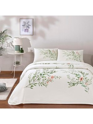 Baskılı Bloomy Çift Kişilik Pike Takımı Yeşil