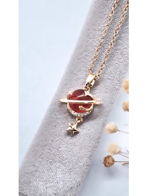 Serenity Kırmızı Satürn Çelik Kolye