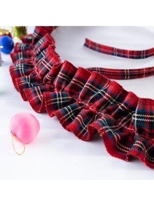 Fırfırlı Yılbaşı Çam Ağacı Örtüsü, Pamuklu Ekose ve Naturel 60 cm Karışık