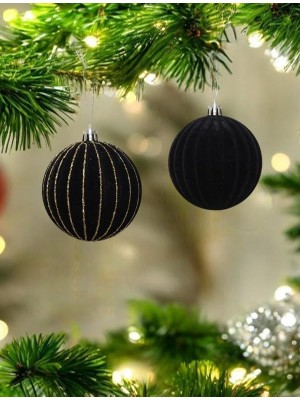 Yılbaşı Topu 8cm Kadife 4'lü Siyah