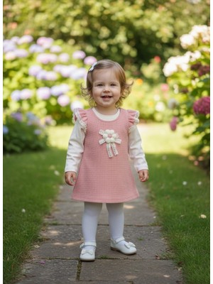 ruhaay Kız Çocuk Kolları Fırfır Detaylı Çiçekli ikili Uzun Kollu Badi Ve waffle Elbise 6-24 Ay