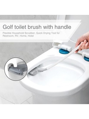Uzun Saplı Tuvalet Fırçası - Tuvalet Temizleme Fırçası Golf Sopası Şeklinde,çabuk Kuruyan Döner Başlı Ev, Banyo, Otel Için Esnek Saplı Hijyenik Fırça
