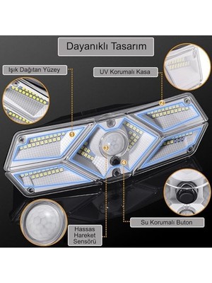 Güneş Enerjili Hareket Sensörlü, 6 Taraflı 104 LED AYDINLATMA/GT-SL13