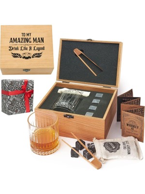 Arkadaşa Hediye Ahşap Kutulu Tekli Glasgow Viski Kadeh Seti + 4 Soğutucu Taş Seti