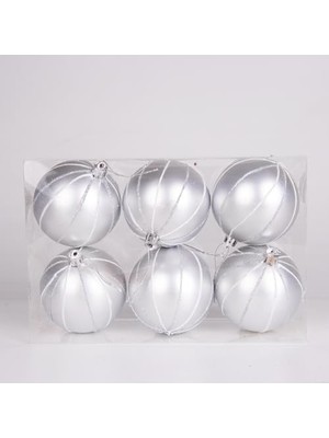 Yılbaşı Ağaç Süsü Yılbaşı Topu 6'lı Paket Gümüş 8 Cm.