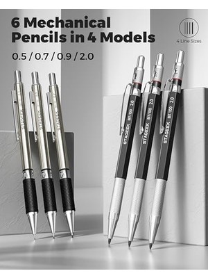 Stageek 34 Adet Sanat Mekanik Kalem Seti, Çizim Kalem 0.5, 0.7, 0.9mm ve 3 Adet 2.0mm Mekanik Çizim Kalemleri ile 384 Adet Yol Açar (6b 4b 2b 2b Hb 2h 4h Renk) Sanatçı Eskiz Çizim Için