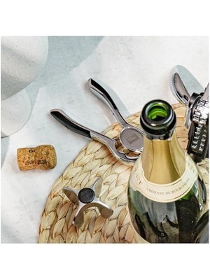 Şampanya Şişe Açacağı, Gümüş, Kahverengi, 3,5 x 5 x 15,5 cm