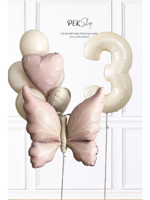 Pekshop Yaş Balonlu Retro Pembe Kelebekli Doğum Günü Balon Zinciri Seti